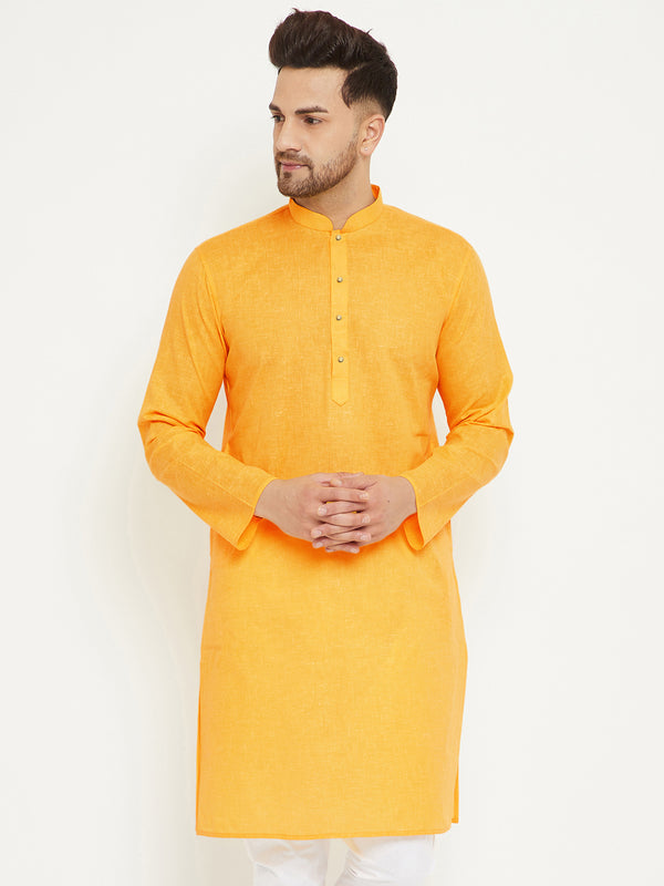 Men's Yellow Cotton Blend Kurta